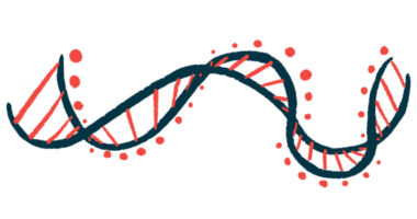 An illustration of a strand of DNA shows its ribbon-like structure.