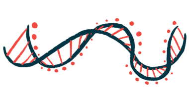 An illustration of a strand of DNA shows its ribbon-like structure.