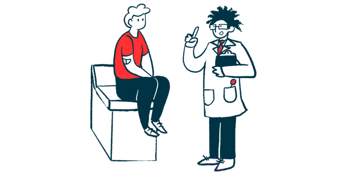 A doctor speaks with a person sitting on an examination table.