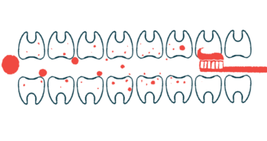 Illustration of teeth being brushed.