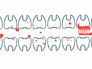 Illustration of teeth being brushed.