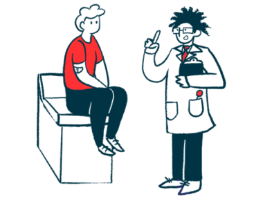 A doctor speaks to a patient seated on an exam table.
