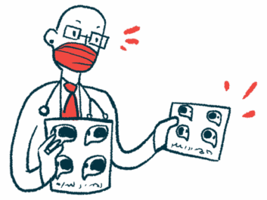 A clinician looks with apparent surprise at the results of imaging scans.