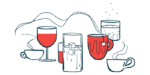 Cups and glasses illustrate different kinds of beverages.