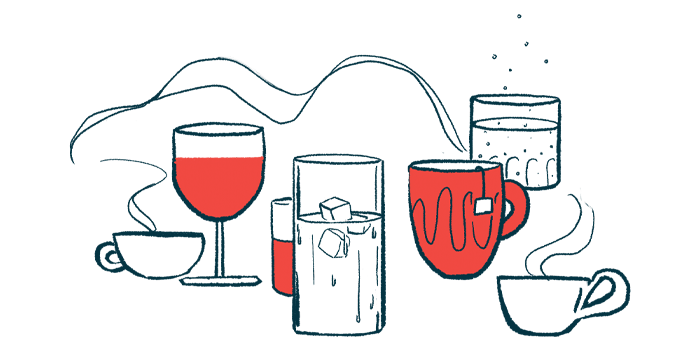 Cups and glasses illustrate different kinds of beverages.