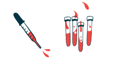 A dropper leans toward vials filled with blood in this illustration.