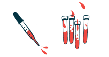 A dropper leans toward vials filled with blood in this illustration.