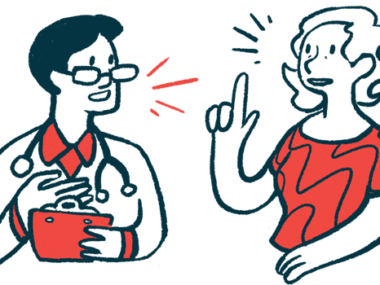 A patient speaks to a medical professional.