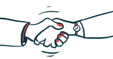 Two hands in a handshake denote an agreement or collaboration.