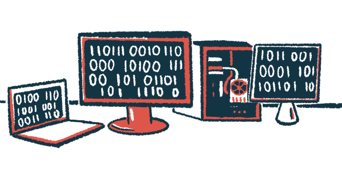 A machine learning illustration shows computer screens filled with coding.