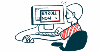 An illustration of a person at a computer looking at a screen that says 