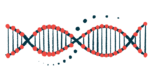 AN illustration shows a stand of DNA.